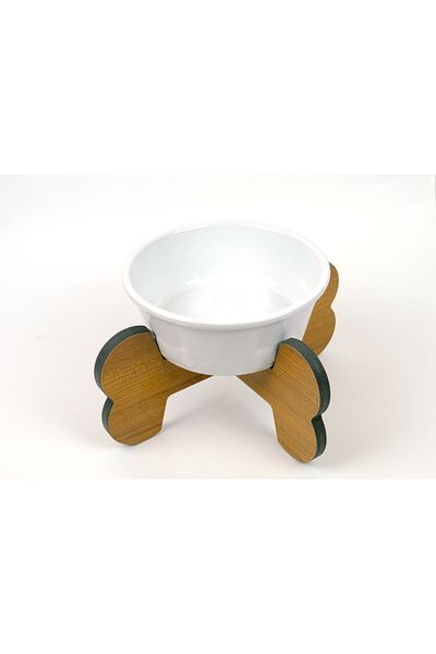 RealWood Water Resistant Ceramic Bowl Wooden Leg Single Medium/large Breed Dog Food/water Stand-1000 Ml