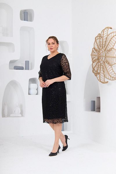 RMG Plus Size Black Dress - Lace and Sequin Sequin Detail, Lined