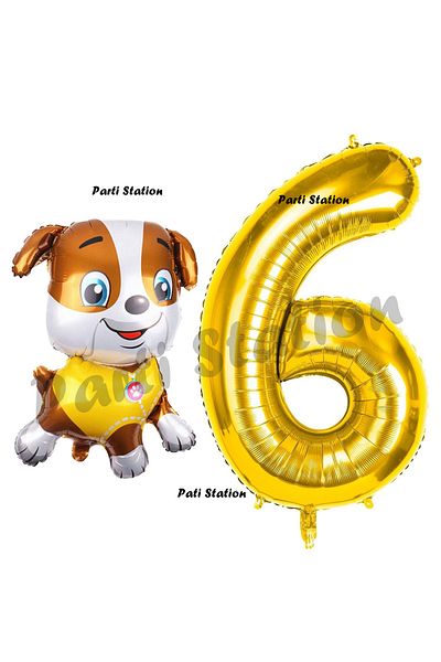 Parti Station Paw Patrol Rubble Dog Balloon - 6 Year Old Birthday Party Set