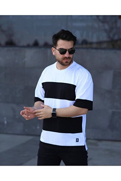 Tex Republic Бяла мъжка тениска с кръгло деколте и голям размер