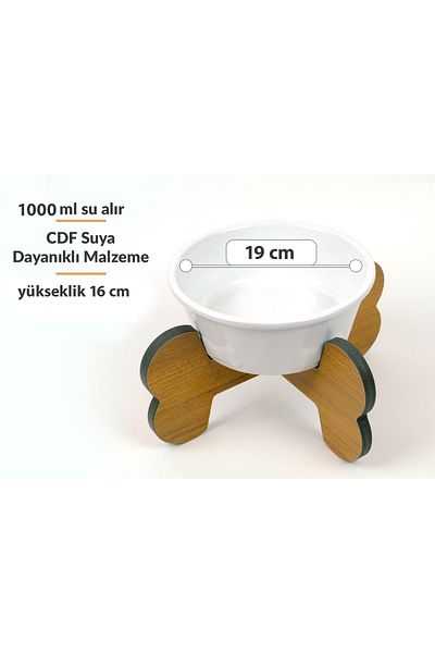 RealWood Water Resistant Ceramic Bowl Wooden Leg Single Medium/large Breed Dog Food/water Stand-1000 Ml