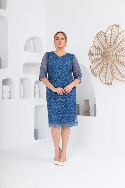 RMG Blue Plus Size Dress - Lace and Sequin Sequined, Lined