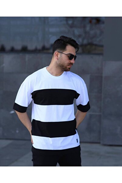 Tex Republic Бяла мъжка тениска с кръгло деколте и голям размер