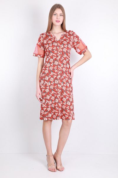 Wild Love Rochie de damă cu imprimeu cu margarete, cu nasturi, cu mâneci transparente