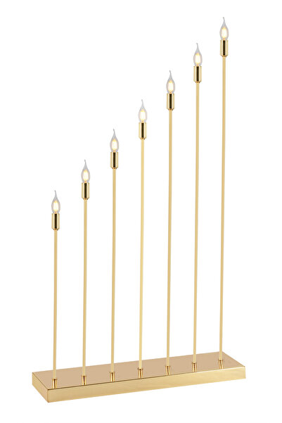 TR Turan Collection Sıralı 7'li Mızrak Şamdan Gold Kaplama - Kına, Düğün, Org...