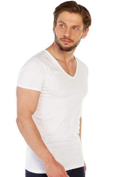 TOLIN 3 Pack 100% Cotton White Men's Single Jersey V-Neck Undershirt 317