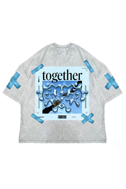 Bak Moda Tricou oversize unisex, alb, lavabil, imprimat pe spate