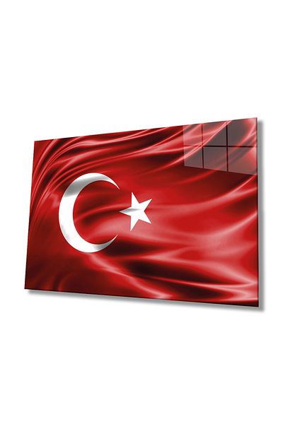 Rosyvien Surging Red Turkish Flag Glass Painting, Home Office Wall Decor, Gift, Unbreakable Tempered Glass