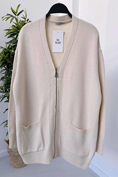 Ka Hijab Πλεκτή ζακέτα Hijab σε μπεζ χρώμα με φερμουάρ
