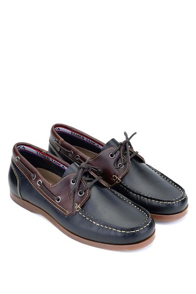 Tamer Tanca Men's Genuine Leather Navy Blue/Brown Casual Shoes