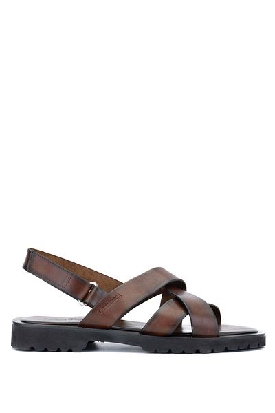 Sandals Factory Men's Genuine Leather Brown Flat Sandals