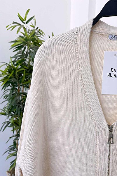 Ka Hijab Πλεκτή ζακέτα Hijab σε μπεζ χρώμα με φερμουάρ
