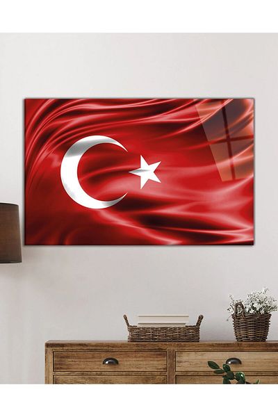 Rosyvien Surging Red Turkish Flag Glass Painting, Home Office Wall Decor, Gift, Unbreakable Tempered Glass