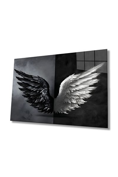 Rosyvien Black and White Feathered Wings Glass Painting, Abstract Nature, Home and Office Wall Decor, Gift, Tempered Glass
