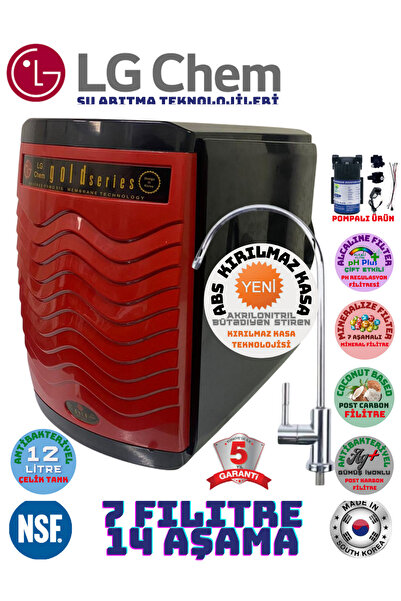 LG Chem Gold Kırmızı Abs Kırılmaz Kasa Pompalı 7 Filitre 14 Aşama 12 Litrelik Su Arıtma Cihazı