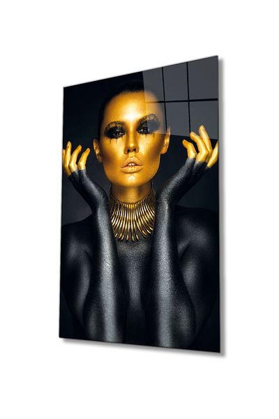 Rosyvien Portret de femeie neagră cu machiaj african, pictură pe sticlă, decor abstract de perete pentru biroul de acasă, cadou, sticlă temperată