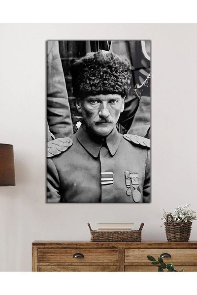 Rosyvien Mustafa Kemal Atatürk Portrait Glass Painting, Black and White, Home Office School Gift Wall Decor