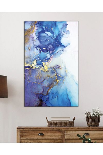 Rosyvien Pictură pe sticlă de la albastru la alb, marmură abstractă, decor de perete pentru biroul de acasă, cadou din sticlă temperată irezistibilă