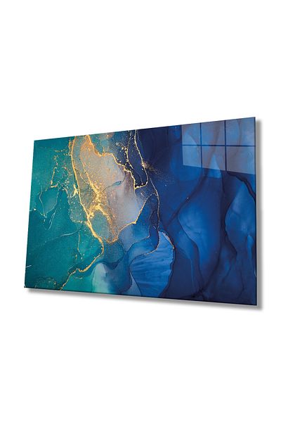Rosyvien Pictură din sticlă de tranziție verde la albastru, marmură abstractă, decor de perete pentru biroul de acasă, sticlă temperată rezistentă la spargere pentru cadou