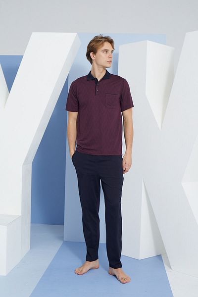 KLY Σετ Πυτζάμες Polo Neck - 100% βαμβακερό χτενισμένο, με κουμπιά
