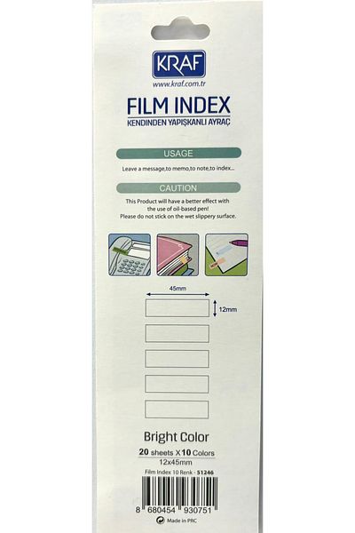 KRAF Film Index Adhesive PP Bookmark 12x45mm 10 Pastel Colors X 20 Sheets