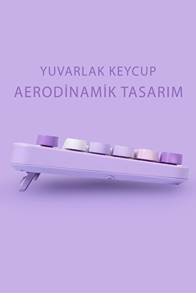 TWOTECH Renkli Tuşlu Kablosuz Mor Q Türkçe Klavye+Mouse Seti Uyumlu