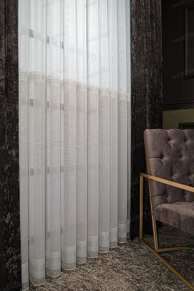 MARİTSA Filibe Series Zeren Patterned Mink-Ecru Tulle Curtain with Lead Skirt (1x3)