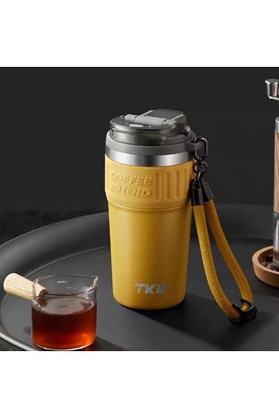 Vagonlife TKK 630ml Stainless Steel Mug - Use with Straw and Strap, Yellow