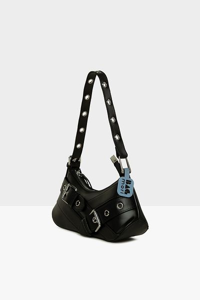 Bagmori Black Women's Baguette Bag with Belt Accessory and Strap Detail M000008449