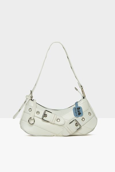 Bagmori White Women's Baguette Bag with Belt Accessory and Strap Detail M000008449