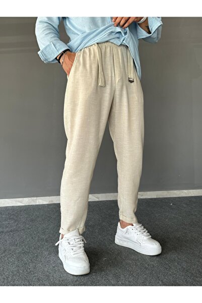 THEMANN Beige Relax Fit Linen Jogger with Belted Waistband