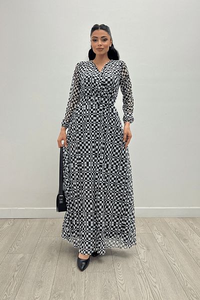 giyimmasalı Φόρεμα Maxi Τετράγωνο Ύφασμα από Τούλι - Μαύρο