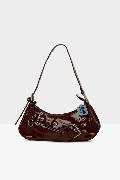 Bagmori Burgundy Women's Belt Accessory Strap Detailed Patent Leather Bag M000008443