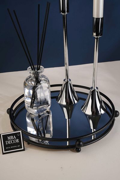 mba decor metal bending art Misket Black Tray Organizer Coffee Side Serving Presentation Holder Gift Decoration Organizer Bright Black