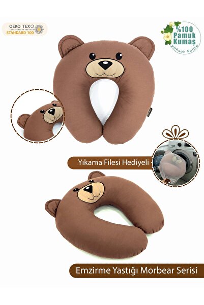 mordesign Çift Taraflı Emzirme Yastığı Bebek Destek Minderi Hamile Yastığı Pamuk Kumaş Morbear Serisi