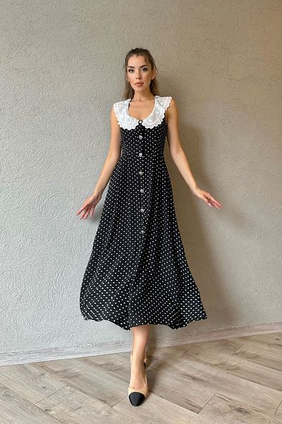Seda Yalçın Atelier Black Lace Collar Polka Dot Design Dress