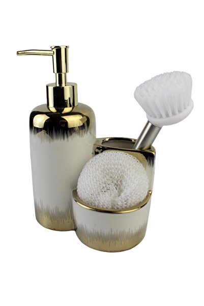 ALBETTO Porselen Mutfak Set Sıvı Sabunluk 400ml Fırçalı Yaldızlı 28745