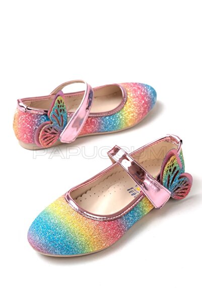 p papuccum ortopedi çocuk ayakkabıları Rainbow Patterned Butterfly Girl's Ballerinas