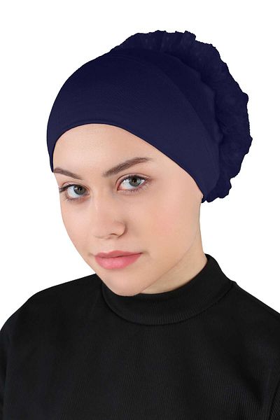 Ecardin Navy Blue Knobed Bandana Bonnet - Laced, St 610