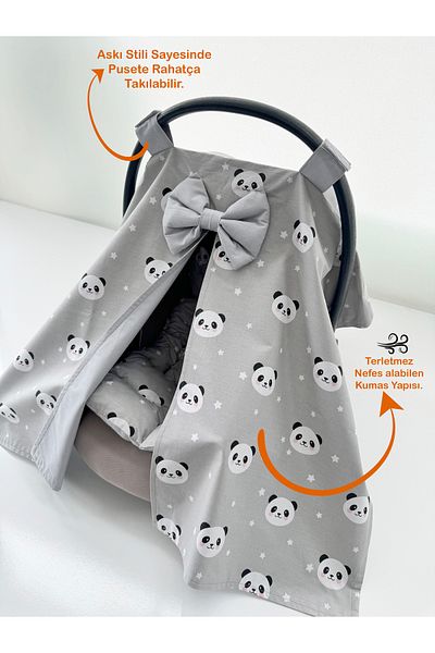 Jaju Baby Gray Panda Design Stroller Cover and Stroller Cushion Set of 2