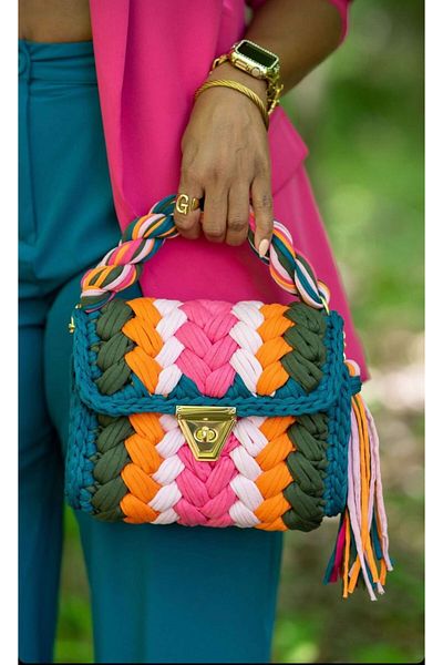 CHQEL Rochie de seară de culoare iarbă pentru femei, model fistic, croșetat manual, geantă din fire de bumbac pieptănat, mână, umăr și cruce