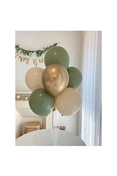 TATLI GÜNLER Balon Standlı Küf Yeşili Gold Krom Balon Seti