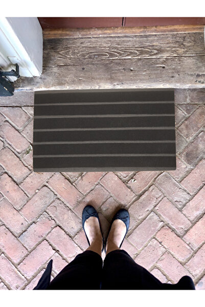 KARMAT سجادة أمامية للباب، سجادة 6 خطوط، سجادة ضد الغبار والرطوبة، أسود، 45*70