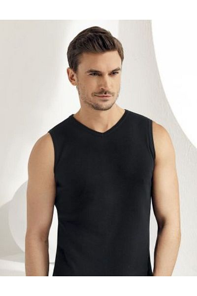 Şahinler Men's Black Zero Sleeve V-Neck Lycra Undershirt Me078