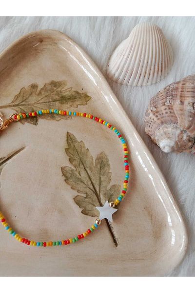 HAPPY HANDMADE NATURAL PEAL STONE ANKLE FOOT ACCESSORY WITH SAND BEADS