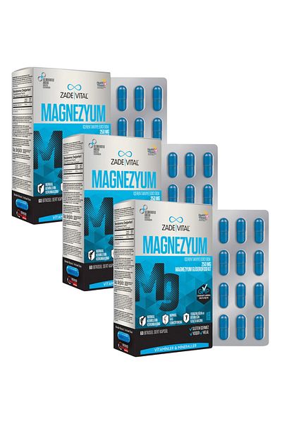 Zade Vital Magnesium Glycerophosphate 250 Mg 180 Capsules (3 BOXES)