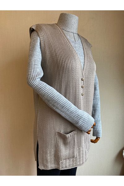 TEK Mercerized Single Knitwear Mother's Vest - With Hair Braid Detail / Sand