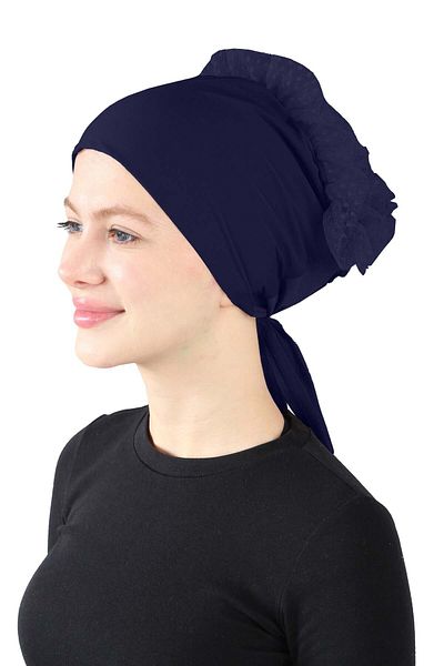 Ecardin Navy Blue Sandy Fabric Bonnet with Laced Knobs - St 620
