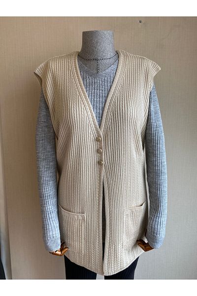 TEK Mercerized Cream Colored Single Knitwear Mother's Vest with Hair Braid