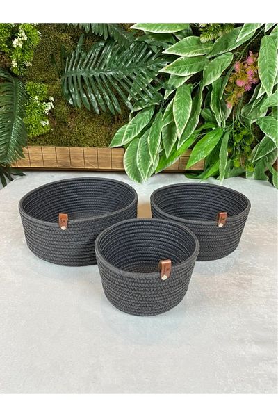 ModaCardin Anthracite Jute Wicker Multi-Purpose Basket and Organizer Set - for Bathroom and Kitchen